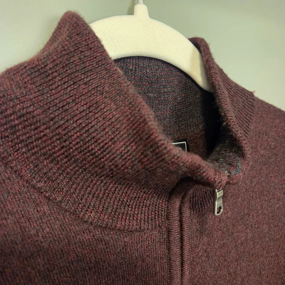 Express Men's 100% Merino Wool Quarter Zip Sweater, Size XL, Burgundy Maroon
